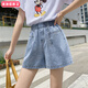 柏潮牛仔短褲女2025年夏季新款松緊高腰寬松a字闊腿外穿薄款顯瘦褲子 淺藍(lán)色209【高品質(zhì)】 3XL 建議140-150