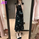 Jret感法式小飛袖碎花連衣裙子女裝2025新款夏季氣質(zhì)收腰黑色長(zhǎng)裙 黑色連衣裙【夏季流行穿搭/漂亮 L 55/60kg