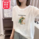 愛(ài)夸貓（AIKUAMAO）夏天短袖女顯瘦100純棉短袖T恤遮肚子純棉2024短袖夏季竹節(jié)棉透氣 白色-草帽女孩 XL 120-135斤