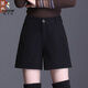 啄木鳥(niǎo)秋冬黑色毛呢短褲女大d碼胖m妹靴褲顯瘦高腰a字闊腿褲休閑直筒褲 黑色 M 90-105斤