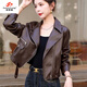 范哲狼2026春秋新款皮衣外套女短款機車(chē)服休閑小個(gè)子pu皮西裝領(lǐng)夾克 咖色 M 80-105