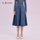 拉珂蒂（La Koradior）春季新款氣質(zhì)高腰a字半身裙水洗牛仔長(cháng)裙休閑女 暗群青色 L