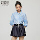 Teenie Weenie小熊女裝襯衫夏季清新學(xué)院格紋田園翻領(lǐng)襯衣 藍色 L