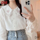 DALEY MODE長(cháng)袖襯衫女春夏蕾絲花邊娃娃領(lǐng)文藝學(xué)生內搭小清新百搭上衣女 白色 S