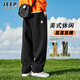 JEEP SPIRIT休閑褲男春夏寬松直筒長(cháng)褲男士潮流簡(jiǎn)約工裝運動(dòng)大碼闊腿褲子 黑色 5XL