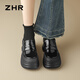 ZHR樂(lè )福鞋女英倫風(fēng)厚底粗跟單鞋女舒適圓頭百搭皮鞋女 J272 黑色 38 