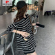 皮爾卡丹（pierre cardin）感黑白條紋t恤女夏短袖寬松純棉中長(zhǎng)款2025新款歐貨質(zhì)感上衣 黑白條紋 中長(zhǎng)款寬松版 M 105-120斤