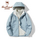 西域駱駝 VANCAMEL三合一沖鋒衣女男連帽外套加厚絨防風(fēng)保暖登山服可拆短外套滑雪服 KY09S以太藍(lán)-女 L
