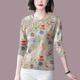 沛晶長(cháng)袖t恤女2025秋季新款韓版高檔時(shí)尚減齡印花遮肚百搭T恤女上衣潮 藍桔碎花 2XL 建議120-135