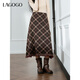 LAGOGO高腰中長(cháng)款A字半身裙女拉谷谷2024年冬新款流蘇經(jīng)典格紋裙 混色 M
