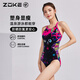 洲克（ZOKE）專業(yè)連體三角運動訓練溫泉遮肚顯瘦女泳衣125501198涂鴉貓咪花L