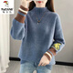 啄木鳥(niǎo)羊·毛衫半高領(lǐng)加絨毛衣女秋冬2024新款加厚針織衫寬松打底衫外穿 藍(lán)色 601 M 90-105【斤