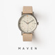 MAVEN 手表男圓盤(pán)表40mm MUS瑞士石英皮帶夜光時(shí)尚經(jīng)典送男生禮物  MUS01 米白表盤(pán) / 原色皮帶 40mm 表盤(pán) / 20mm表帶