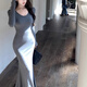 妙奕嘉連衣裙女純欲裙子春秋女裝2025新款長(cháng)裙包臀裙長(cháng)袖修身性感連衣裙 純欲辣妹包臀連衣長(cháng)裙 M