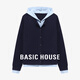 百家好（Basic House）2025春新款羊毛針織開衫女連帽假兩件上衣外套設(shè)計感內(nèi)搭打底衫 藏青 L