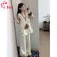 CTOX韓系穿搭休閑運(yùn)動(dòng)套裝女夏季甜美風(fēng)蝴蝶結(jié)背心無袖上衣長(zhǎng)褲兩件套 淺卡其色上衣+長(zhǎng)褲【兩件套】 M 【建議95-105斤】