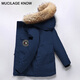 MUCILAGEKNOW情侶極寒中長(cháng)款羽絨服男女大毛領(lǐng)潮流鵝保暖外套男戶(hù)外工裝派克服 藏青色-男款 XL （建議145-155斤）