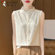 啄木鳥(niǎo)法式木耳領(lǐng)無(wú)袖襯衫女花苞領(lǐng)精紡楓葉鉤花打底衫上衣疊穿針織內搭 輕薄【香草米】RW-K49木耳邊楓葉 3XL 【145-160斤】