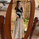 TAOROUSI新中式連衣裙女夏季新款女裝國風(fēng)拼接撞色T恤上衣不規(guī)則套裝裙子 黑色上衣+半身裙 S
