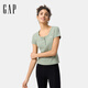 GAP女裝春季款刺繡logo亨利領(lǐng)短袖T恤彈力休閑上衣727408 青碧色 L (170/88A) 亞洲尺碼