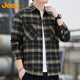 吉普（JEEP）美國(guó)正品高端休閑長(zhǎng)袖襯衫外套男士春秋季純棉格子襯衣男裝上衣服 軍綠格 【官方正品】 XL 【適合145斤左右】