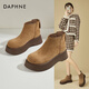 達芙妮（DAPHNE）厚底增高勃肯鞋女2024新款秋冬季加絨棕色短靴美拉德馬丁靴 焦糖色 【四季可穿】 單層 跟高5 34