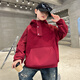 THINKPIRE男童紅色衛衣兒童衣服春秋冬童裝2024男孩連帽衫中大童薄絨上衣 紅色 140 碼建議身高130CM