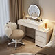 朝栩實(shí)木輕奢風(fēng)梳妝臺臥室現代簡(jiǎn)約多功能小戶(hù)型化妝桌收納柜斗柜一體 白80桌+巖板桌面+圓鏡+熊貓爪椅 帶三斗柜+新款特價(jià)JH-X22小戶(hù)型