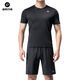 洛克兄弟休閑騎行服套裝短袖男士自行車(chē)T恤跑步透氣上衣騎行褲夏季 黑色套裝 XL