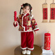 咭卡咭為女童加絨套裝漢服冬季新年衣服中小兒童女孩兩件套過年寶寶拜年服 紅色 加厚 贈(zèng)包包 100 碼建議2-3歲(身高95左右)