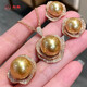 初嘉 南洋金珍珠滿鉆耳釘s925鍍18k金豪華吊墜 濃金項鏈 戒指套裝女
