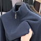 袋鼠100%純羊毛450g半高領(lǐng)拉鏈毛衣男士冬加厚套頭加厚保暖針織爸爸裝 BO-1253藍灰 XL 推薦140-155斤
