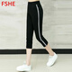 FSHE新款七分褲女春夏秋薄款彈力運(yùn)動(dòng)女外穿百搭休閑運(yùn)動(dòng)褲中褲 七分白條紋 XL (建議105-120斤)