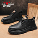 公牛世家男鞋英倫大頭休閑皮鞋男士時(shí)尚厚底工裝鞋低幫馬丁靴 黑色 39