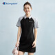 Champion冠軍插肩袖Polo領(lǐng)連衣裙2025春季新款潮牌短裙撞色修身 黑色 S