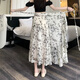 芳嬪一片式半身裙系帶不規則碎花雪紡半身夏季度假風(fēng)中長(cháng)高腰字半身裙 白色 裙長(cháng)75左右 均碼 綁帶130斤以下穿