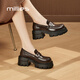 妙麗（Millies）牛皮樂(lè )福鞋女時(shí)尚一腳蹬輕便單鞋英倫厚底粗跟高跟女鞋 咖啡色 36
