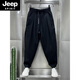 JEEP SPIRIT2025夏季新款棉麻透氣垂感休閑褲男士潮流寬松褶皺哈倫蘿卜褲 黑色 2XL 建議150-170斤
