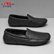 公牛世家男鞋新款男士真皮豆豆鞋輕便軟底休閑皮鞋男透氣一腳蹬駕車(chē)鞋子男 黑色 41 碼數偏小