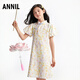 安奈兒（Annil）童裝女童短袖連衣裙2025夏新款中式純棉印花國(guó)風(fēng)公主裙子 黃調(diào)花 160