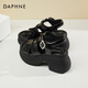 DAPHNE達芙妮涼鞋女厚底增高漆皮休閑露趾夏季外穿高跟新款百搭羅馬鞋 黑色   跟高9cm 34 (220mm) 標準碼