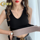 俏蓓依新款加絨加厚保暖背心女帶胸墊內搭雙層打底衫保暖內衣秋冬上衣 黑色 均碼【80-130斤】