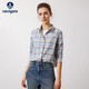 納維凱爾意大利小帆船全棉格紋長(cháng)袖襯衫女寬松通勤襯衣2333074501 藍灰 S 