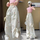 衣然呈品工裝休閑褲女春秋季新款蝴蝶結(jié)小熊印花運(yùn)動(dòng)速干高腰闊腿長(zhǎng)褲子女 杏色 M 【建議95-110斤】