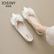 卓詩(shī)尼平底單鞋女2026年春季新款法式尖頭水鉆蝴蝶結仙女風(fēng)女鞋淺口瓢鞋 米白色 38