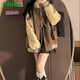 FSHE美式復(fù)古棒球服女春秋新款時尚原宿風(fēng)寬松百搭情侶外套港風(fēng)ins潮 棕色[春秋] 薄款 S _適合70-90斤