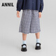 安奈兒（Annil）童裝女童梭織七分褲2025夏新款 藍白格 170