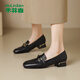 木林森女鞋羊皮革小皮鞋百搭工作單鞋輕便舒適一腳蹬樂(lè )福鞋女 黑 37
