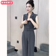 柏潮202夏季網(wǎng)紅時(shí)尚小個(gè)子連體衣褲女氣質(zhì)V領(lǐng)垂感顯瘦連體 灰色無(wú)腰帶 S 斤以下