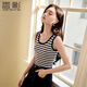 香影藏青色撞色條紋u領(lǐng)吊帶背心女2026春季新款內搭辣妹針織上衣 藏青 M